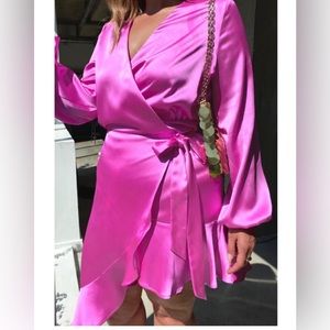 Never Fully Dressed Pink Asymmetric Hem Wrap Dress